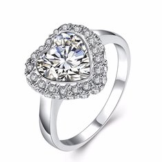 Platinum Heart Crystal Full Rhinestone Wedding Ring Gift for Women 