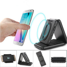 Qi Wireless 5000mAh 5V 2A Fast Charging Power Bank Holder Charger Folding Pad Dock