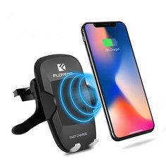 FLOVEME LED Light 360 Degree Rotation Qi Wireless Car Charger Phone Holder For iPhone X Samsung S8