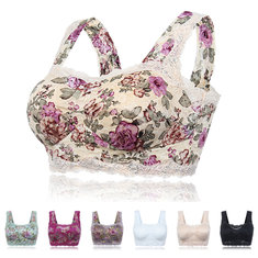 Comfy Floral Printing Lace-trim Brassiere Wireless Wrapped Chest Vest Bando Bra