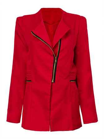 Slim Zipper Jacket Fitted Pure Color Women Small Suit at Banggood