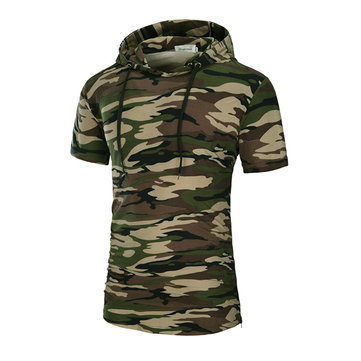 Summer Men's Casual Long Hooded T-shirt Camouflage Sports Shorts ...