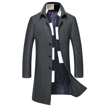 Mens Slim Fit Wool Hoodies Warm Winter Long Coat Navy - US$42.23